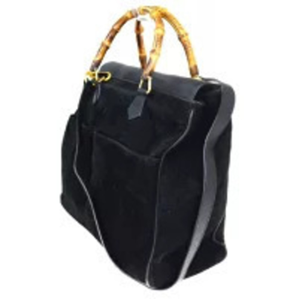 Gucci Bamboo Handbag Shoulder Bag Black Suede Leather - Picture 2 of 9